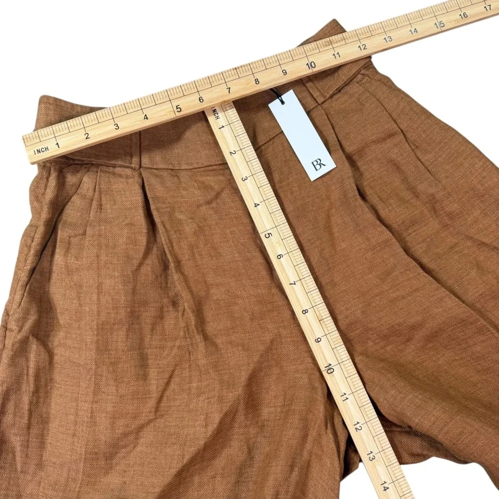 Banana Republic Womens Wide Leg Brown Linen Pleated Trouser Pants Size 00 Petite